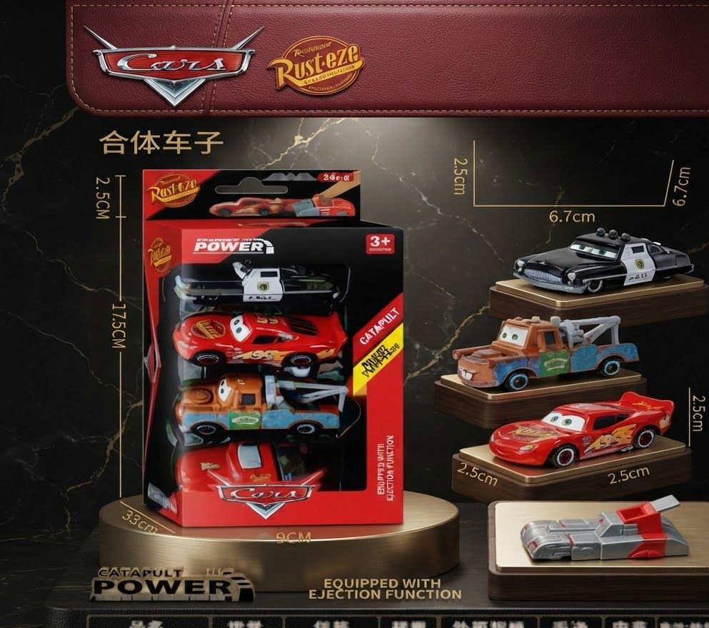Disney Pixar Cars Catapult Ejection 4-Piece Die-Cast Mini Vehicle Set with Launcher Base