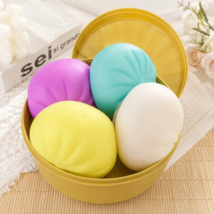 4-Piece Mini Steamed Bun Dumpling Squishy Set with Steamer Basket