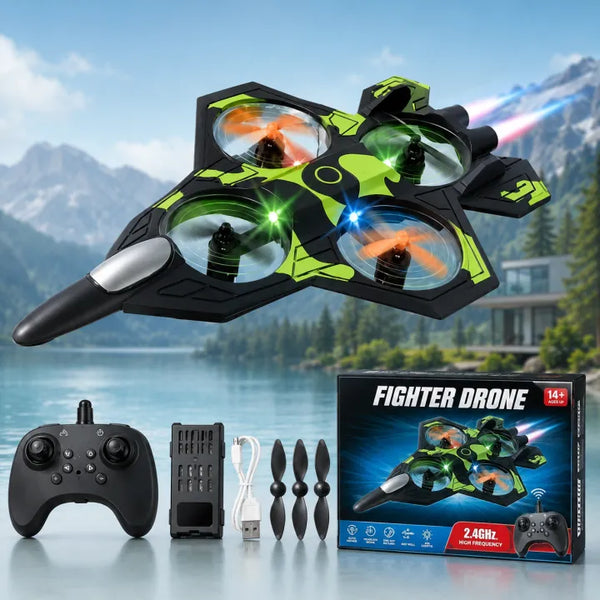 2.4GHz High-Speed Jet Fighter Quadcopter RC Drone with Auto-Hover, LED Lights & 360° Flips