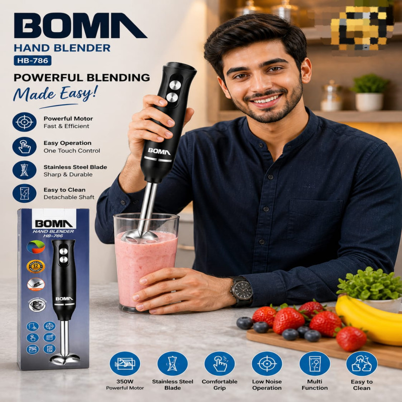 Powerful Hand Blender Make blending easy!” “Perfect for juices, soups & shakes ” “Strong motor, sharp blades — smooth results every time ” “Easy to use & easy to clean ” “Upgrade your kitchen with BOMA Hand Blender - Image 3