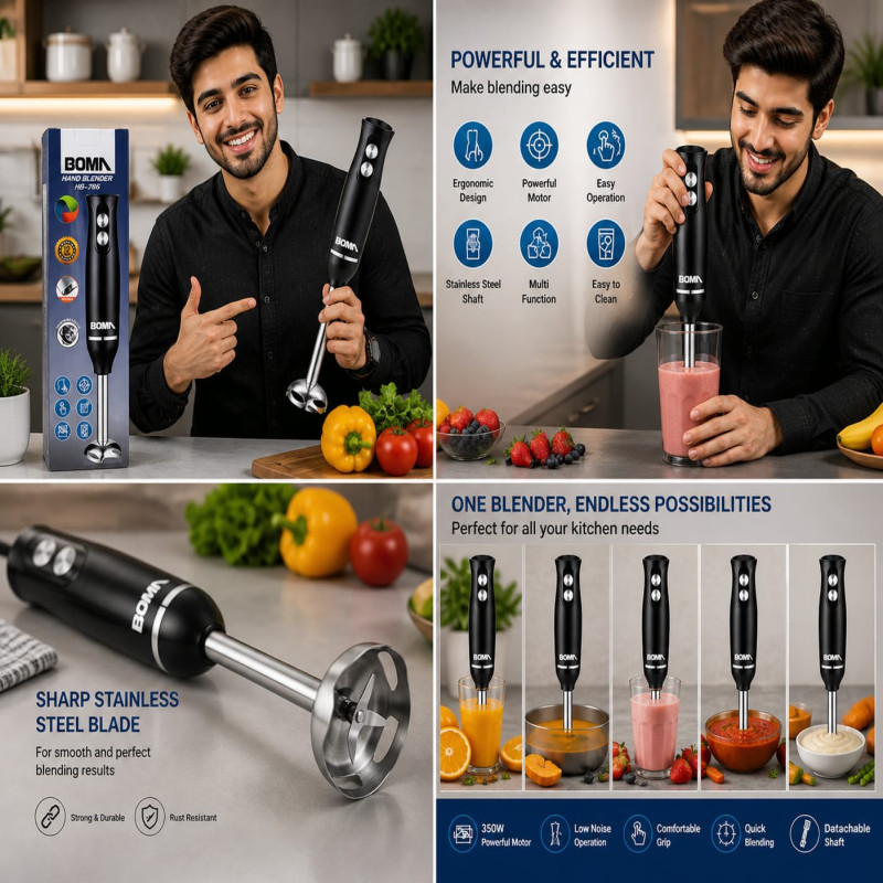 Powerful Hand Blender Make blending easy!” “Perfect for juices, soups & shakes ” “Strong motor, sharp blades — smooth results every time ” “Easy to use & easy to clean ” “Upgrade your kitchen with BOMA Hand Blender - Image 2