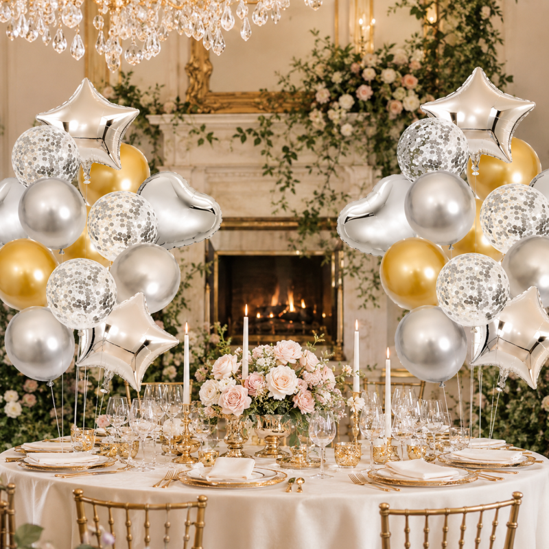 14 Pcs Confetti Decorative Party Balloons Set (Star - Heart) - Image 2